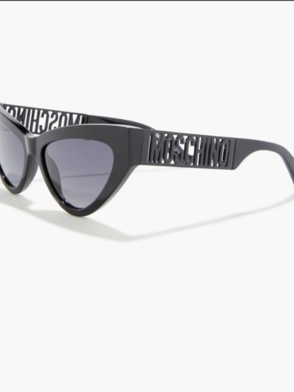 NWT Moschino Black Logo Cat-Eye Sunglasses Logo Letters Cutout Temples